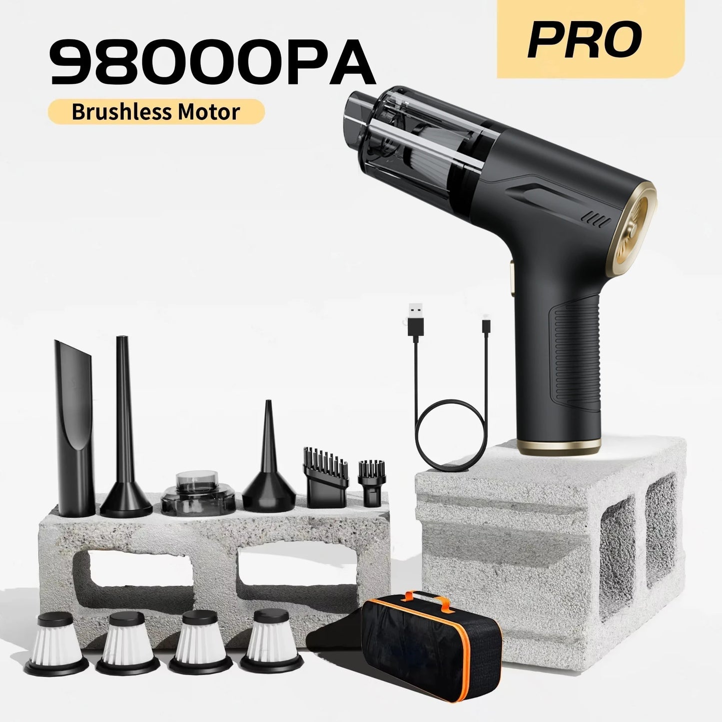 CENRR 98000PA Car Vacuum Cleaner Portable Wireless Cleaner Powerful Strong Suction Handheld Cleaning Machine for Home Appliance